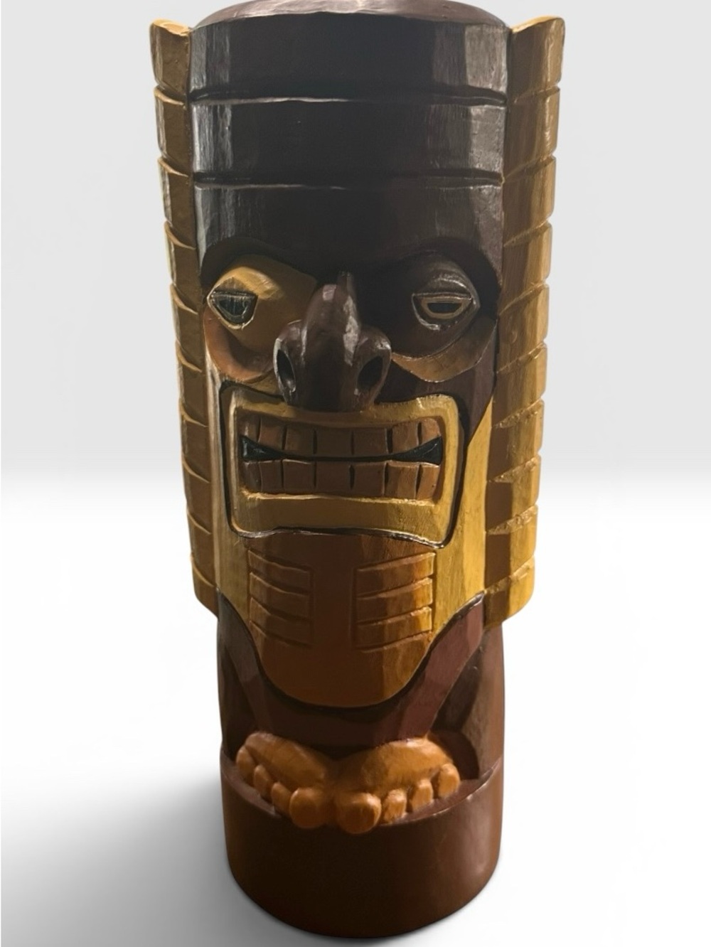 Vintage Tiki Figure Statue 11” Polynesian Style Hand Carved Appearance